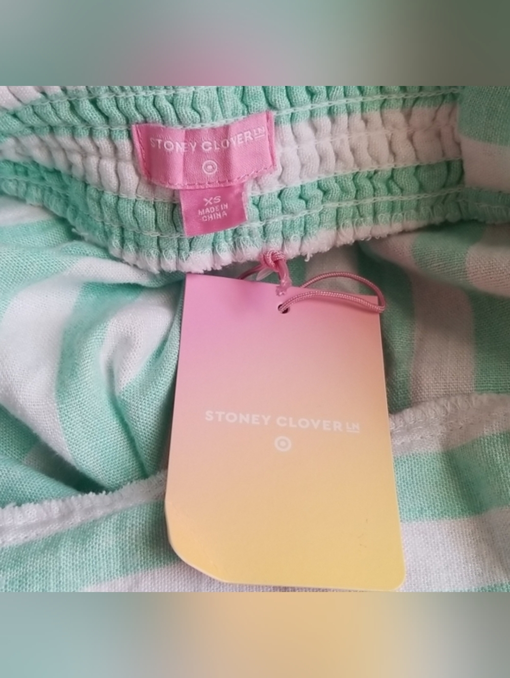 Stoney Clover Lane x Target Mint Green White Striped Linen Blend Crop Tank Top - Picture 7 of 12